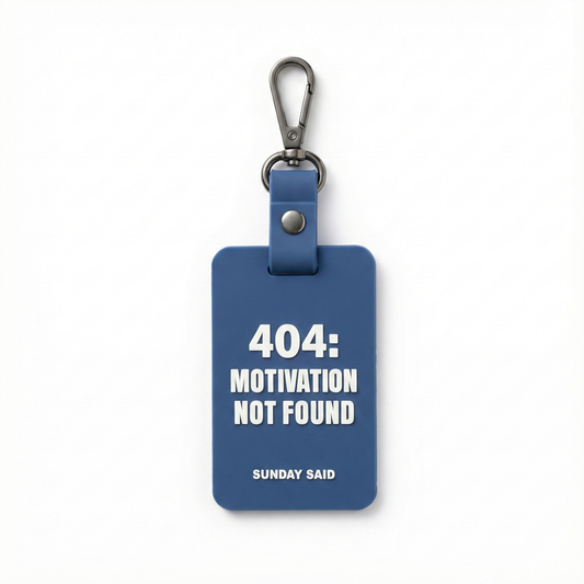 Blue 404 Error bag charm and luggage tag. Funny office gift for coworkers. Durable rubber backpack tag by Sunday Said.