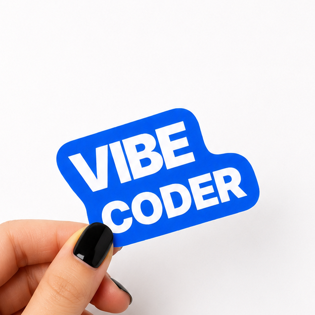 Blue Sunday Said sticker with bold white text reading “Vibe Coder.”
