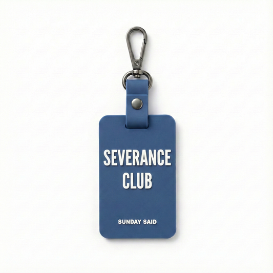 Blue Severance Club bag charm. A bold symbol of resilience and new beginnings after a layoff. Confidence boosting accessory for your next chapter by Sunday Said.