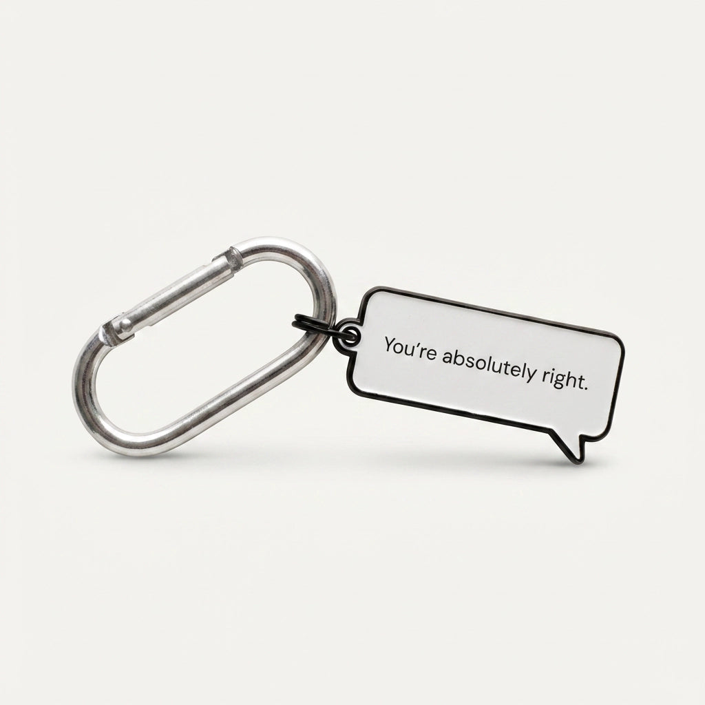 Keychain with a speech bubble saying 'You're absolutely right.' on a white background
